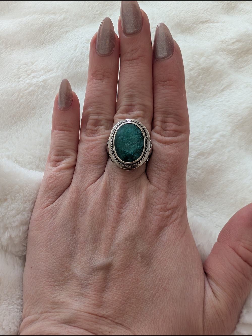 Vintage BJC Sterling Silver 925 Large Green Gemstone Statement Ring Size 7 - Picture 4 of 9